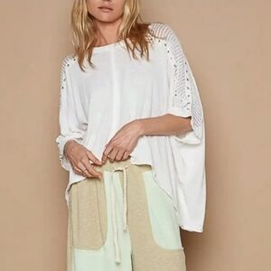 017.POL Bohemian Oversized Flowy Knit Sleeve Top In Neutral